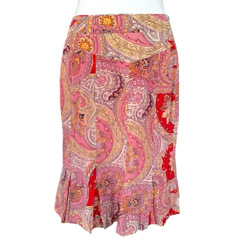 Worthington silk Skirt Size 6 Paisley red bandana Knee Length pleated pink